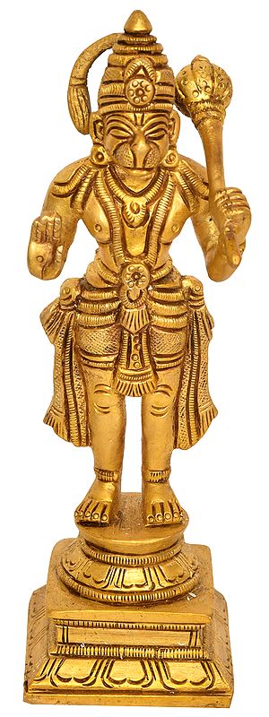6" Blessing Hanuman with Gada In Brass | Handmade | Made In India