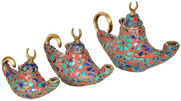 7" Aladdin Magic Chiraag (Set of Three) In Brass | Handmade | Made In India