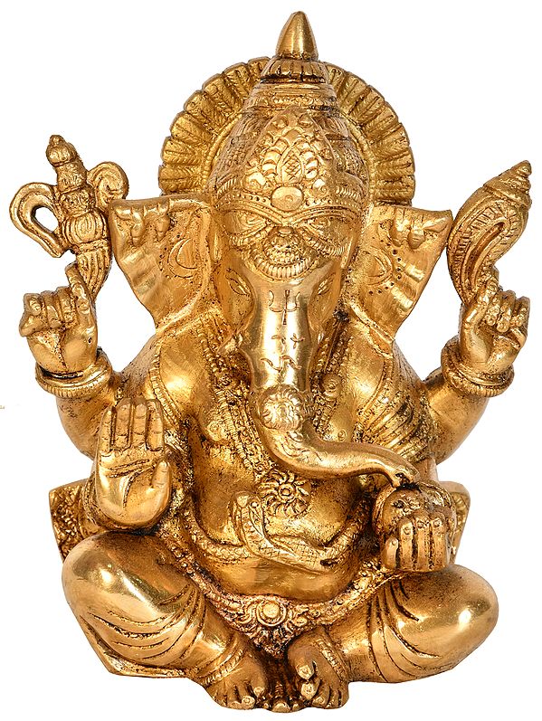 6" Ashirwad Ganesha Brass Sculpture | Handmade | Made in India