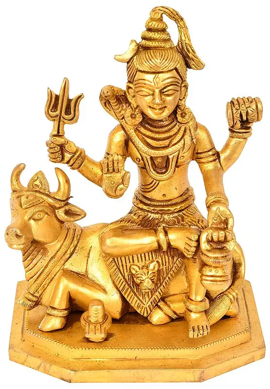 5" Lord Shiva Seated on Nandi With Shiva Linga In Brass | Handmade | Made In India