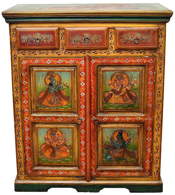 Large Size Cupboard with the Figures of Lord Ganesha, Krishna and Lord Shiva