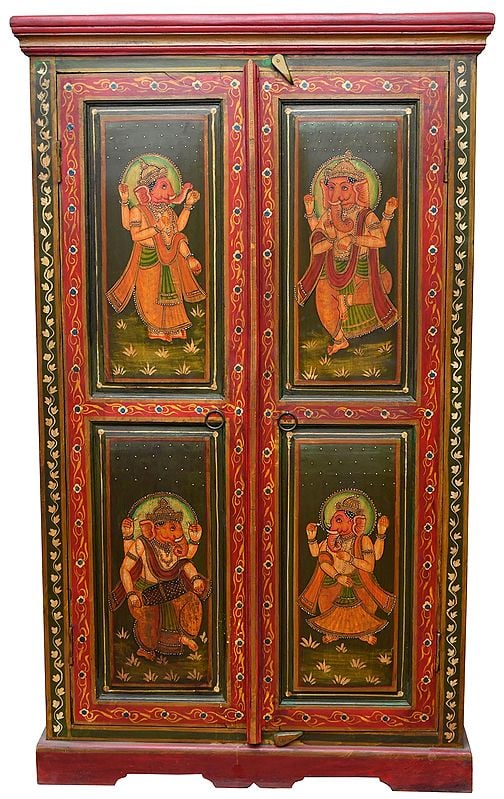 Musician and Dancing Ganesha Temple Cupboard (Large Size)