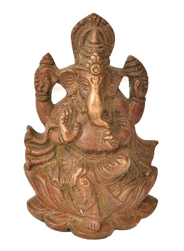 3" Kamalasana Ganesha (Small Statue) In Brass | Handmade | Made In India