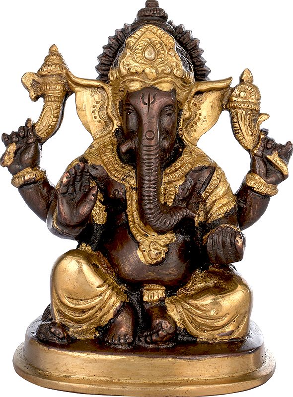4" Ashirwad Ganesha Small Statue In Brass | Handmade | Made In India