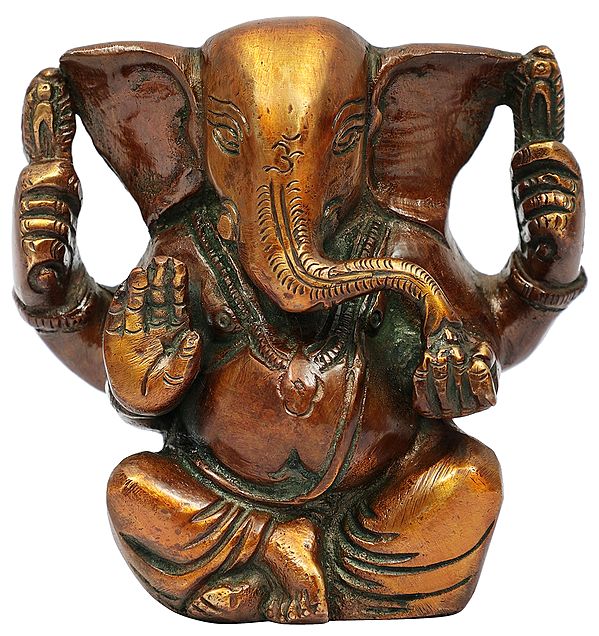 3" Ganesha Idol Eating Modak In Brass | Handmade | Made In India