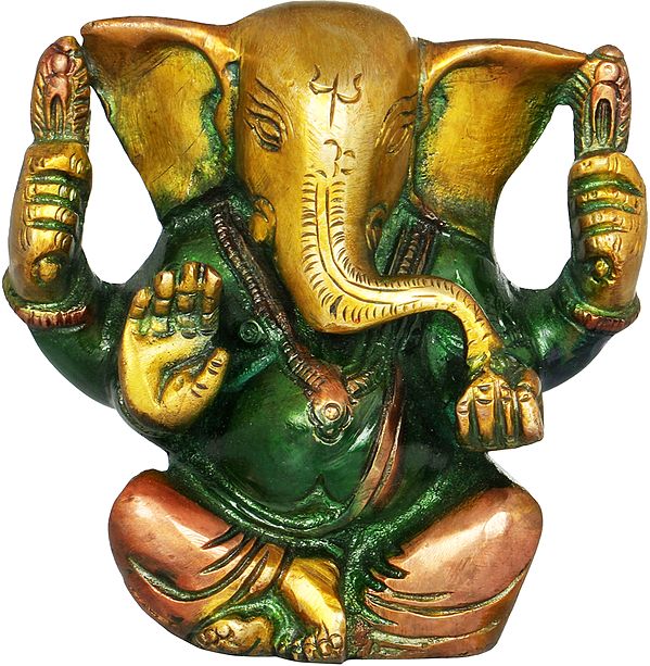 3" Ganesha Idol Eating Modak In Brass | Handmade | Made In India