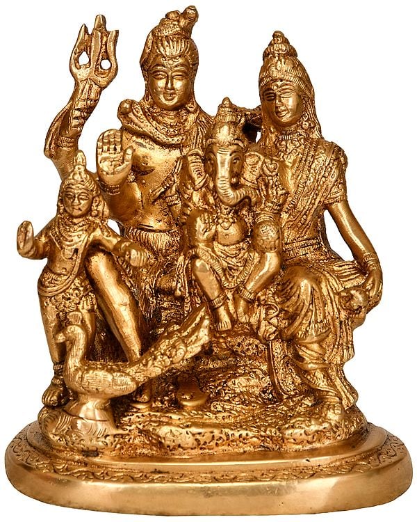 6" Shiva Family In Brass | Handmade | Made In India