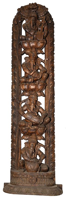 Large Size Panel with Four Musical Ganesha