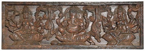 Lord Ganesha with Two Goddesses