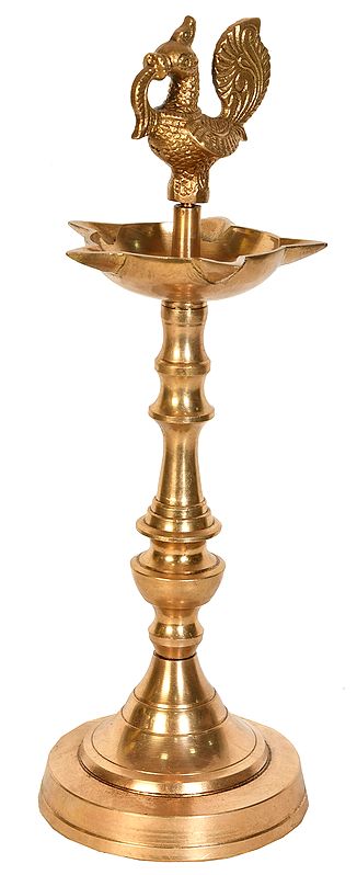 12" Mayur Five Wick Lamp with Stand in Brass | Handmade | Made in India