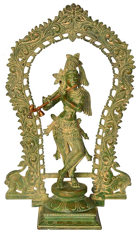 18" Lord Krishna with Aureole In Brass | Handmade | Made In India