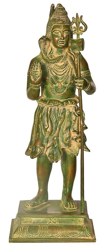 13" Standing Lord Shiva Granting Abhaya In Brass | Handmade | Made In India