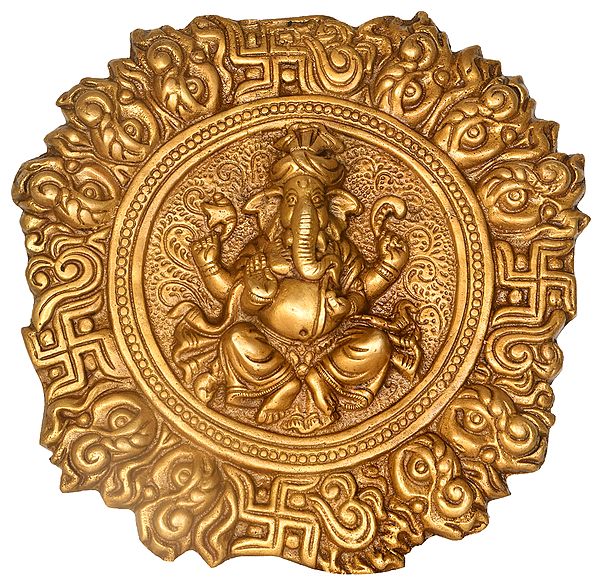 9" Pagdi Ganesha Wall Hanging In Brass | Handmade | Made In India