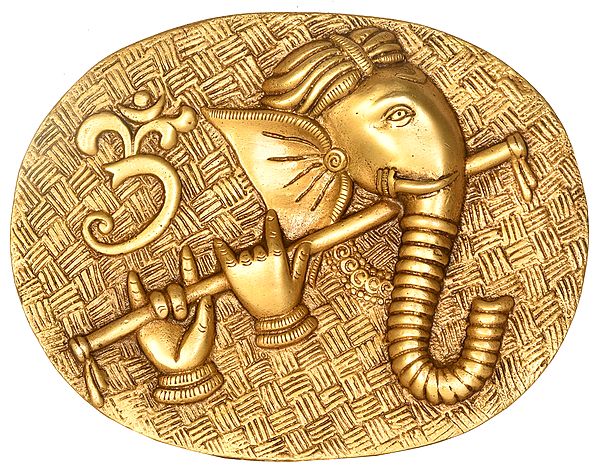 8" Fluting Ganesha Wall Hanging In Brass | Handmade | Made In India