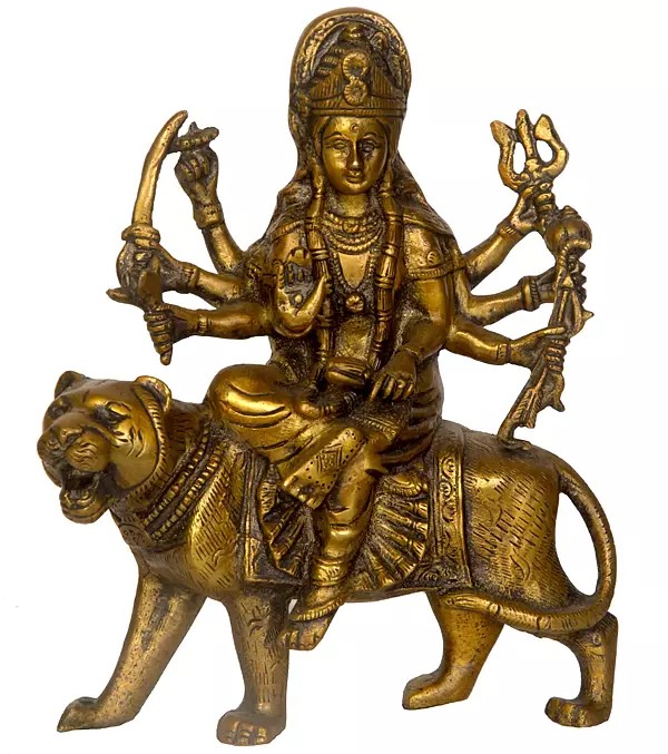 8" Goddess Durga In Brass | Handmade | Made In India