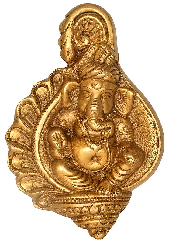 8" Ganesha in Conch Wall Hanging (Flat Statue) In Brass | Handmade | Made In India