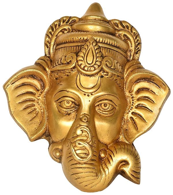 8" Ganesha Wall Hanging Mask In Brass | Handmade | Made In India