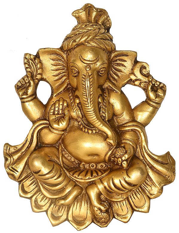 10" Kamalasana Ganesha Wall Hanging (Flat Statue) In Brass | Handmade | Made In India
