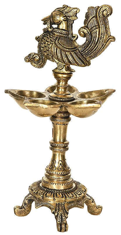 9" Mayur Wick Lamp In Brass | Handmade | Made In India