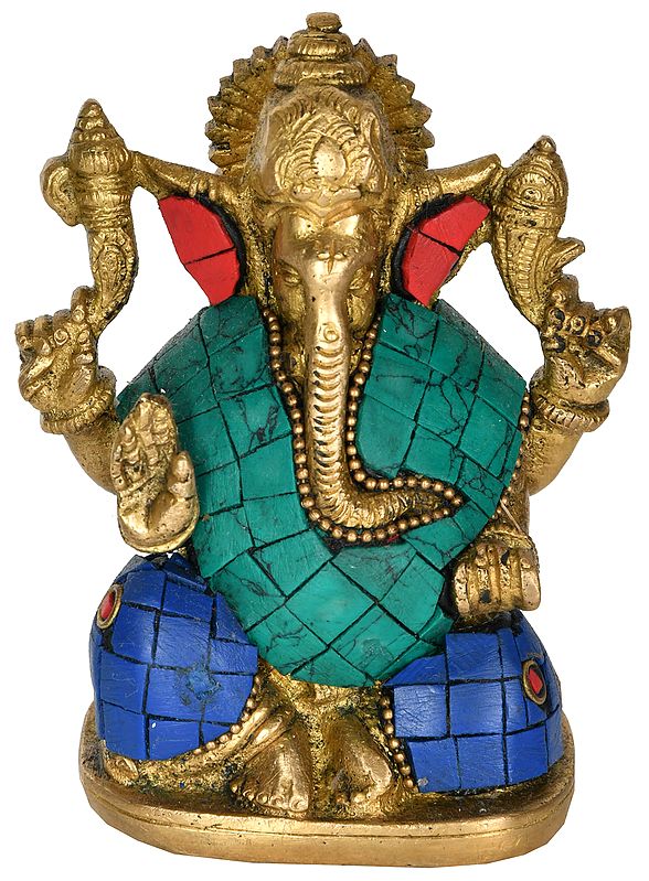 4" Blessing Ganesha In Brass | Handmade | Made In India