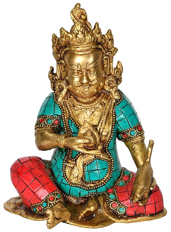 6" Tibetan Buddhist Deity Kubera Statue in Brass | Handmade | Made In India
