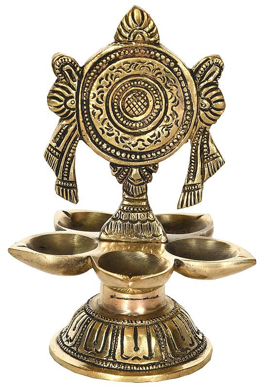5" Vaishnava Chakra Wick Lamp In Brass | Handmade | Made In India
