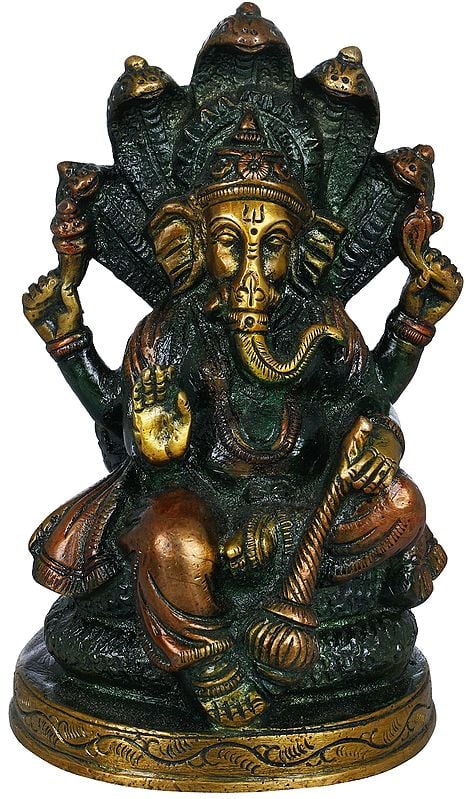 5" Lord Ganesha Seated on Sheshanaga In Brass | Handmade | Made In India