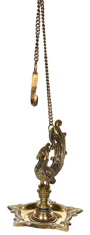9" Mayur Hanging Wick Lamp in Brass | Handmade | Made in India