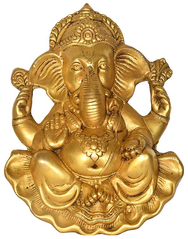 10" Ashirwad Ganesha Wall Hanging (Flat Statue) In Brass | Handmade | Made In India