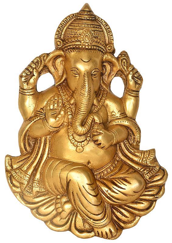9" Blessing Lord Ganesha Wall Hanging (Flat Statue) In Brass | Handmade | Made In India
