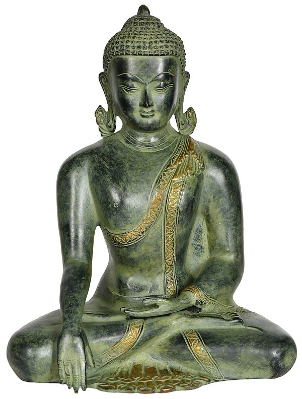 12" Lord Buddha in Earth Touching Gesture In Brass | Handmade | Made In India