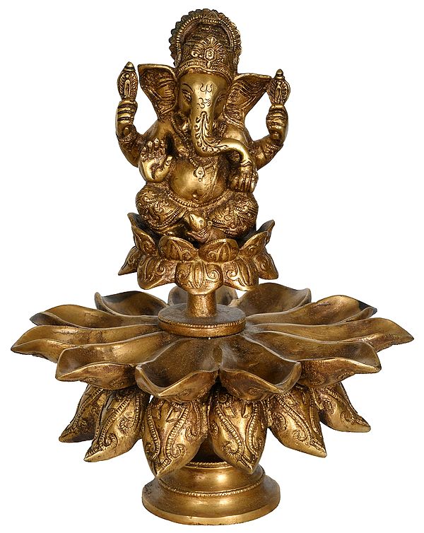 Ganesha Eleven Wick Lotus Lamp