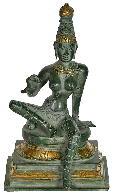 8" Seated Uma Bhogashakti (Goddess Parvati) In Brass | Handmade | Made In India