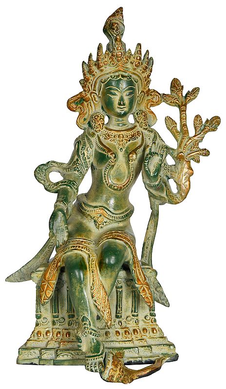 10" Seated Tibetan Buddhist Goddess Tara In Brass | Handmade | Made In India