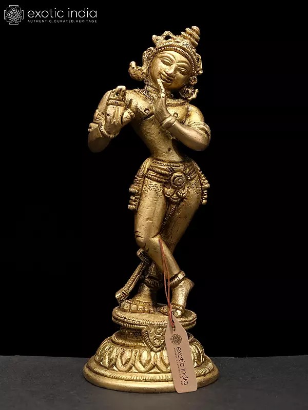 5" Krishna Idol In Brass | Handmade | Made In India