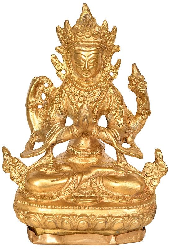5" Chenrezig (Tibetan Buddhist Deity) In Brass | Handmade | Made In India