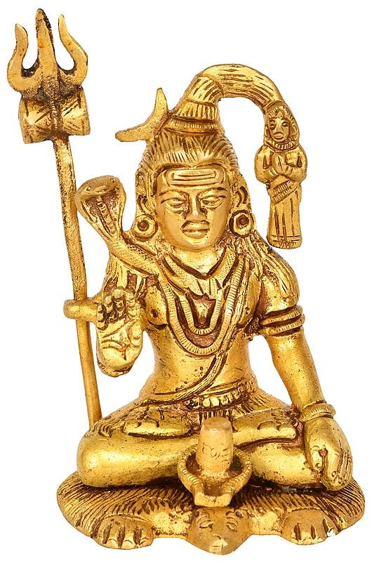 4" Gangadhar Shiva with Shiva Linga In Brass | Handmade | Made In India