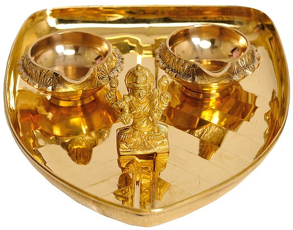 5" Puja Thali for Worship of Goddess Meenakshi in Brass | Handmade | Made in India