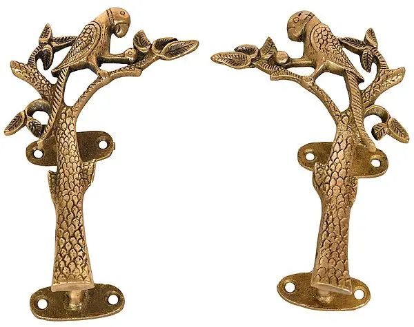Parrot on a Tree Door Handle (Pair)
