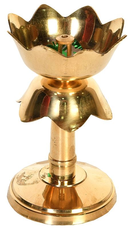 6" Lotus Wick Puja Lamp in Brass | Handmade | Made in India