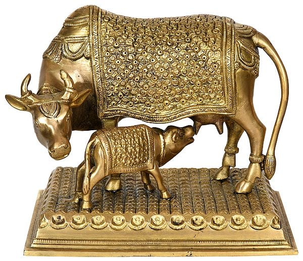 10" Mother Cow with Calf In Brass | Handmade | Made In India