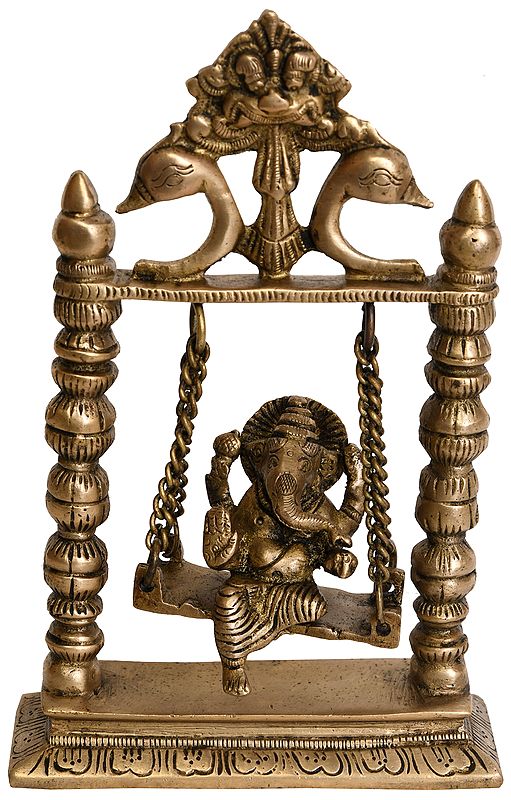 8" Ganesha On a Swing In Brass | Handmade | Made In India