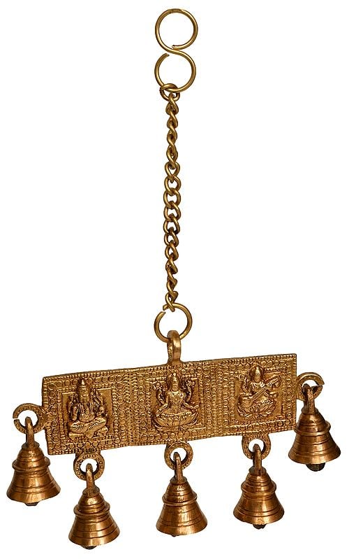 12" Lakshmi Ganesha and Saraswati Hanging Bells In Brass | Handmade | Made In India