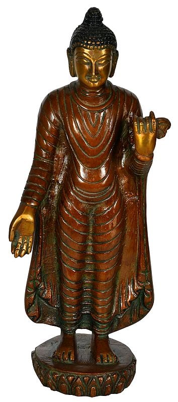 8" (Tibetan Buddhist) Standing Buddha In Brass | Handmade | Made In India