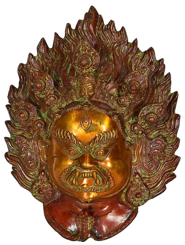 12" Tibetan Buddhist Deity Mahakala Mask (Wall Hanging) In Brass | Handmade | Made In India