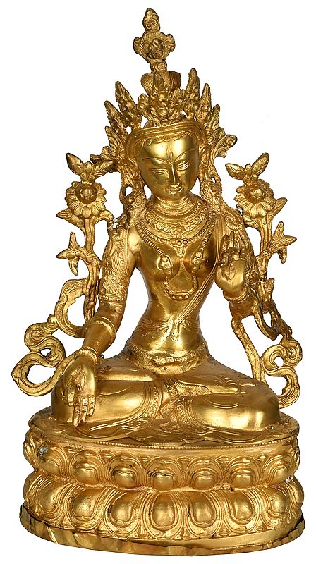14" Seven Eyed Tibetan Budhdist Deity White Tara In Brass | Handmade | Made In India