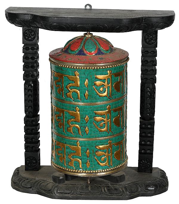 Prayer Wheel from Nepal with Triple Layer of Auspicious Mantras (Tibetan Buddhist)