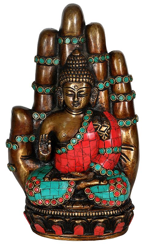 8" Buddha in Hand (Tibetan Buddhist) In Brass | Handmade | Made In India