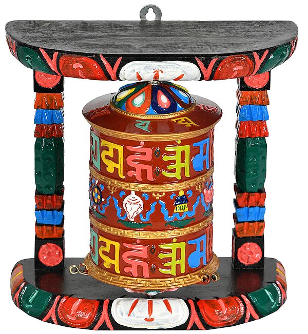 Prayer Wheel with Auspicious Mantras - Tibetan Buddhist (Made in Nepal)