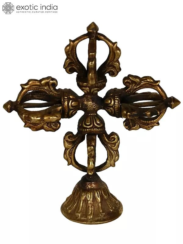 4" Tibetan Buddhist Brass Double Dorje on Stand | Handmade | Made in Nepal